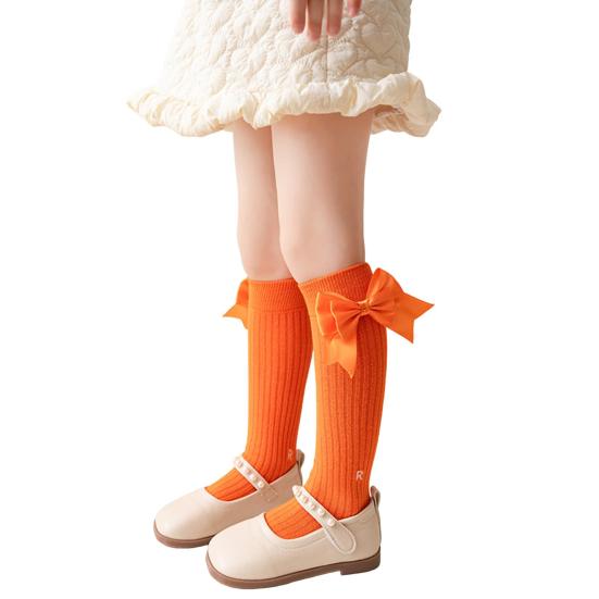 1 пара детских хлопковых гольфов с бантиками до колена, хлопковые длинные носки, очаровательные дышащие носки до середины икры для малышей 3-12 лет