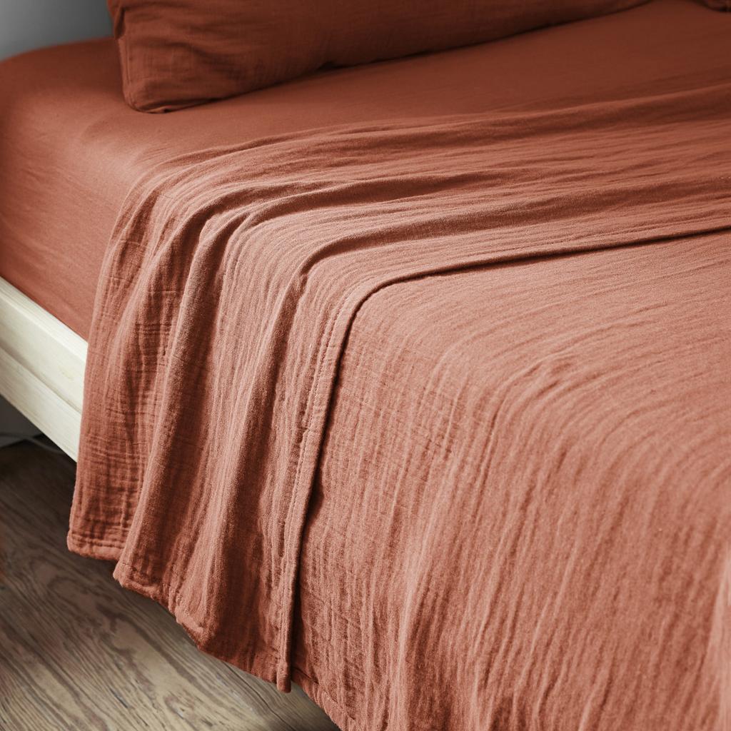 Flat Sheet 270x300 Cm Terracotta Cotton Gauze