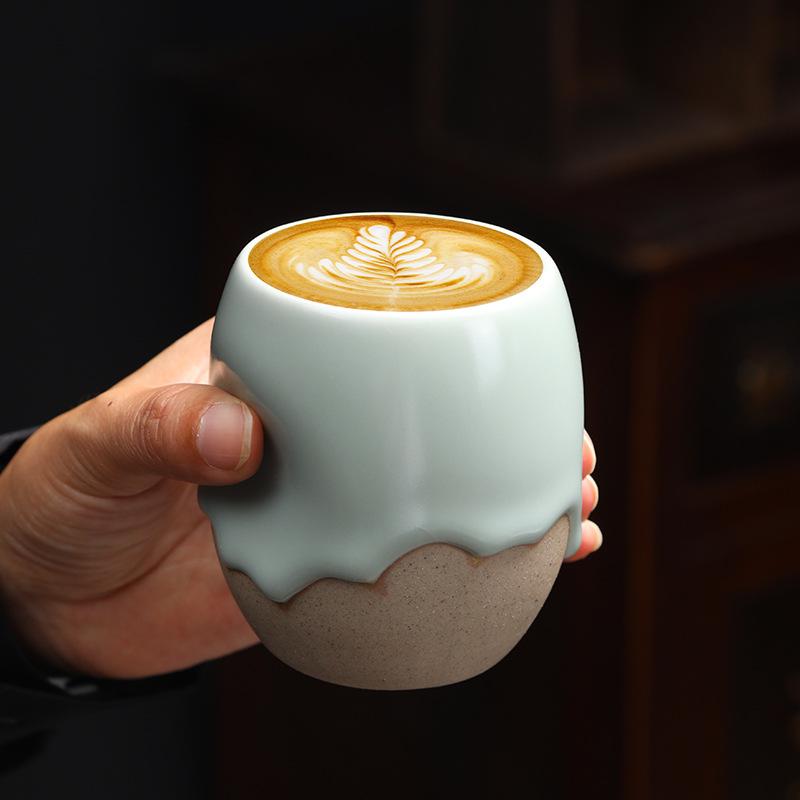 180ml Creative Egg Shaped Ceramic Mug Vintage Ceramic Coffee Cup Latte Ru Kiln Vintage Coarse Ceramic Mug Drinking Utensils