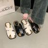 Breathable slippers women's summer wear half bag head cool slippers lazy soft knock good wear leather surface hollow non-slip black