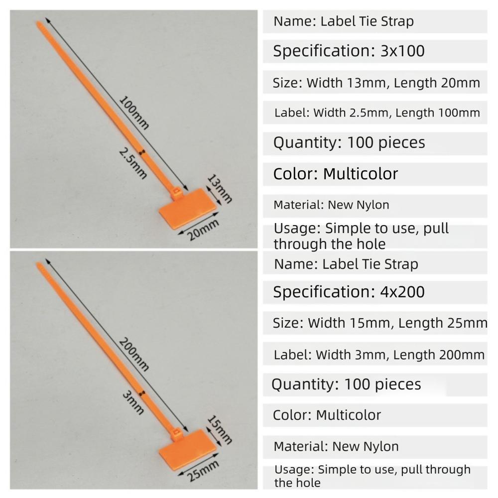 100pcs Easy Mark Cable Ties Colorful Style Nylon Ties Zip Tie Plastic Label Regular Tagging