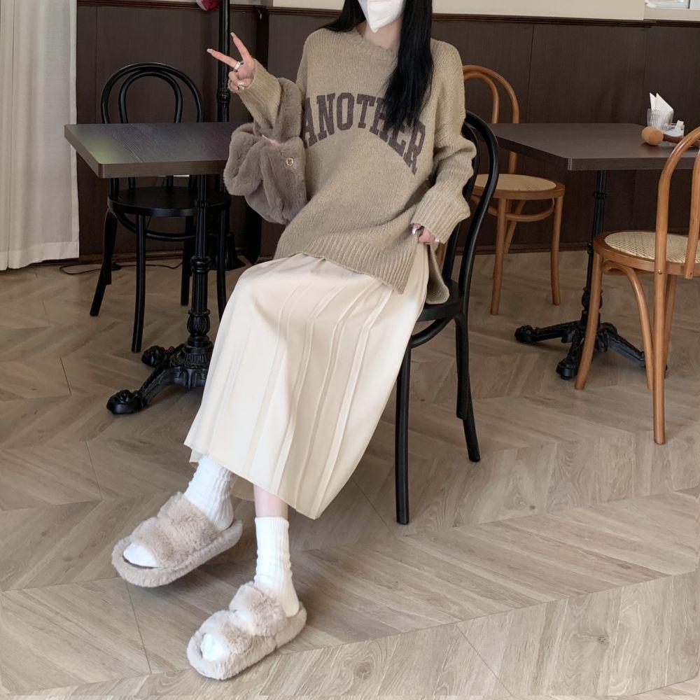 Длинная плиссированная юбка, женская винтажная корейская модная однотонная юбка трапециевидной формы с высокой талией, элегантная повседневная осенняя школьная юбка для девочек