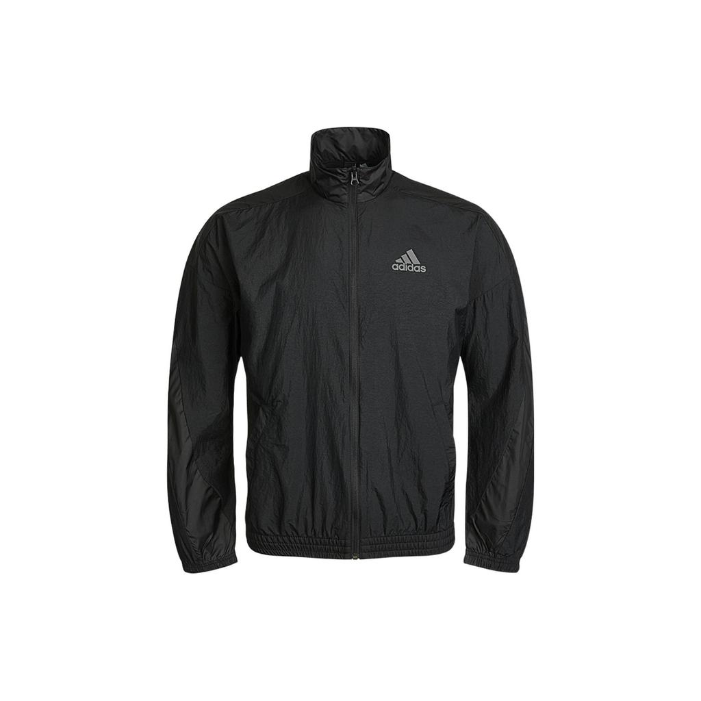 Adidas Logo Print Solid Stand Collar Jacket Autumn Men Jacket Black GQ1186