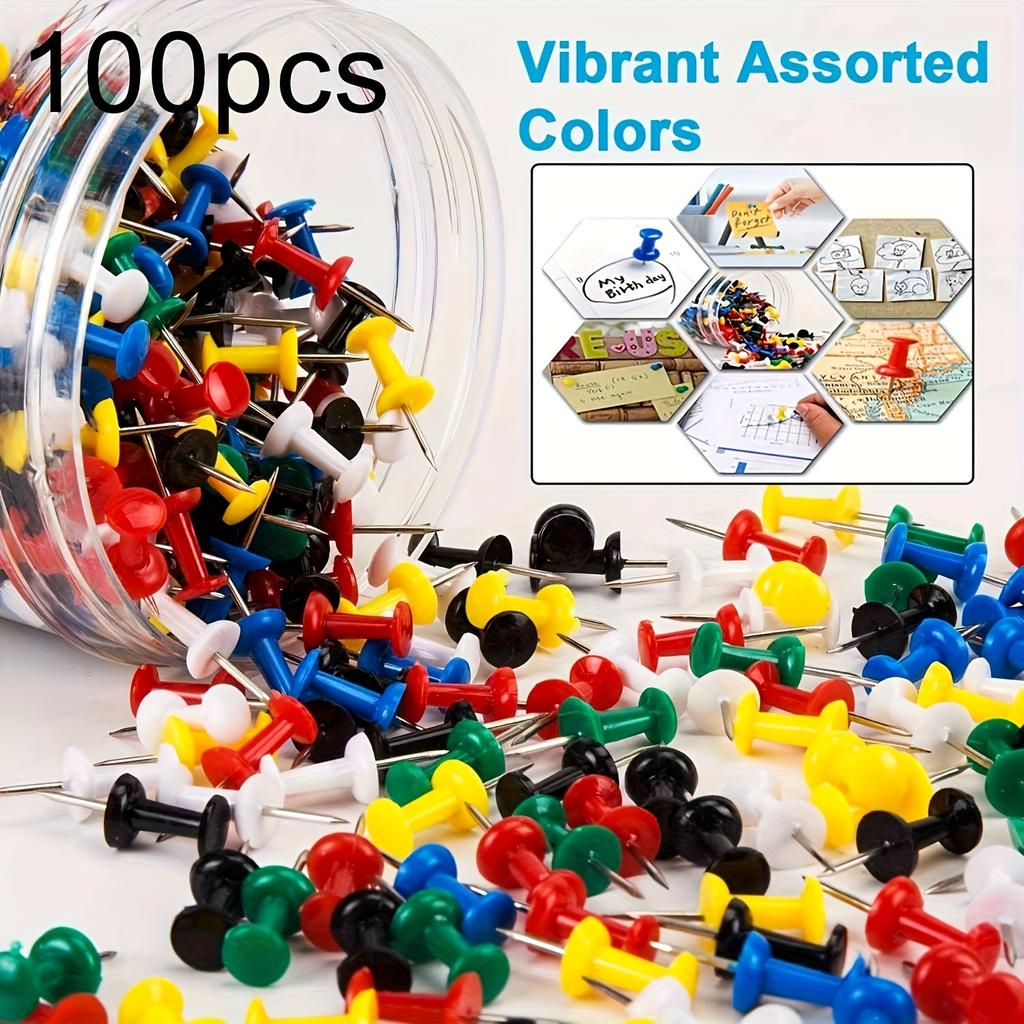 100 шт. Кнопки-гвоздики, Канцелярские кнопки для доски объявлений, Цветные кнопки-гвоздики для пробковой доски, Настенные крепления, Офисные кнопки-гвоздики