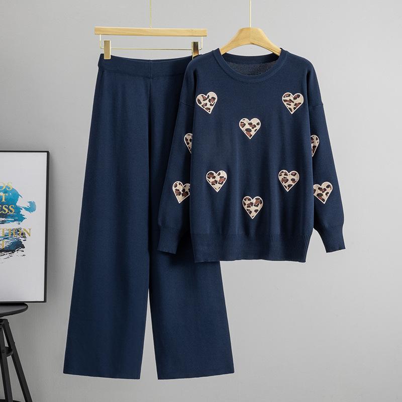 New Youthful and Caring Two-piece Set of Knitted Casual Wide-leg Pants for Elegant Women's Wear