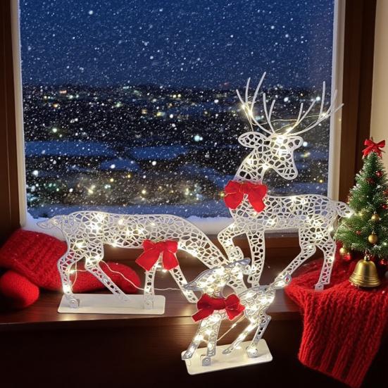 Рождественское светящееся украшение в виде оленя, светодиодная подсветка, 2D железная семья оленей для двора, патио, лужайки, сада, домашнего декора для рабочего стола