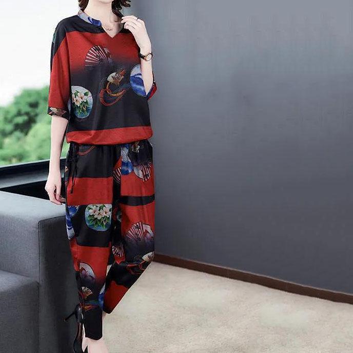 M-4XL топ с короткими рукавами, укороченные брюки, свободный повседневный комплект из двух предметов, женский весенне-летний костюм больших размеров с принтом