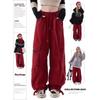 Красные брюки-карго в американском стиле High Street, студенческие трендовые свободные спортивные штаны, женские тонкие широкие брюки с высокой талией, женские брюки Y2K