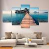 5 Panels Landscape Wooden Bridge To the Island Canvas Painting Nature Posters and Prints Wall Art Pictures Home Decor No Frame