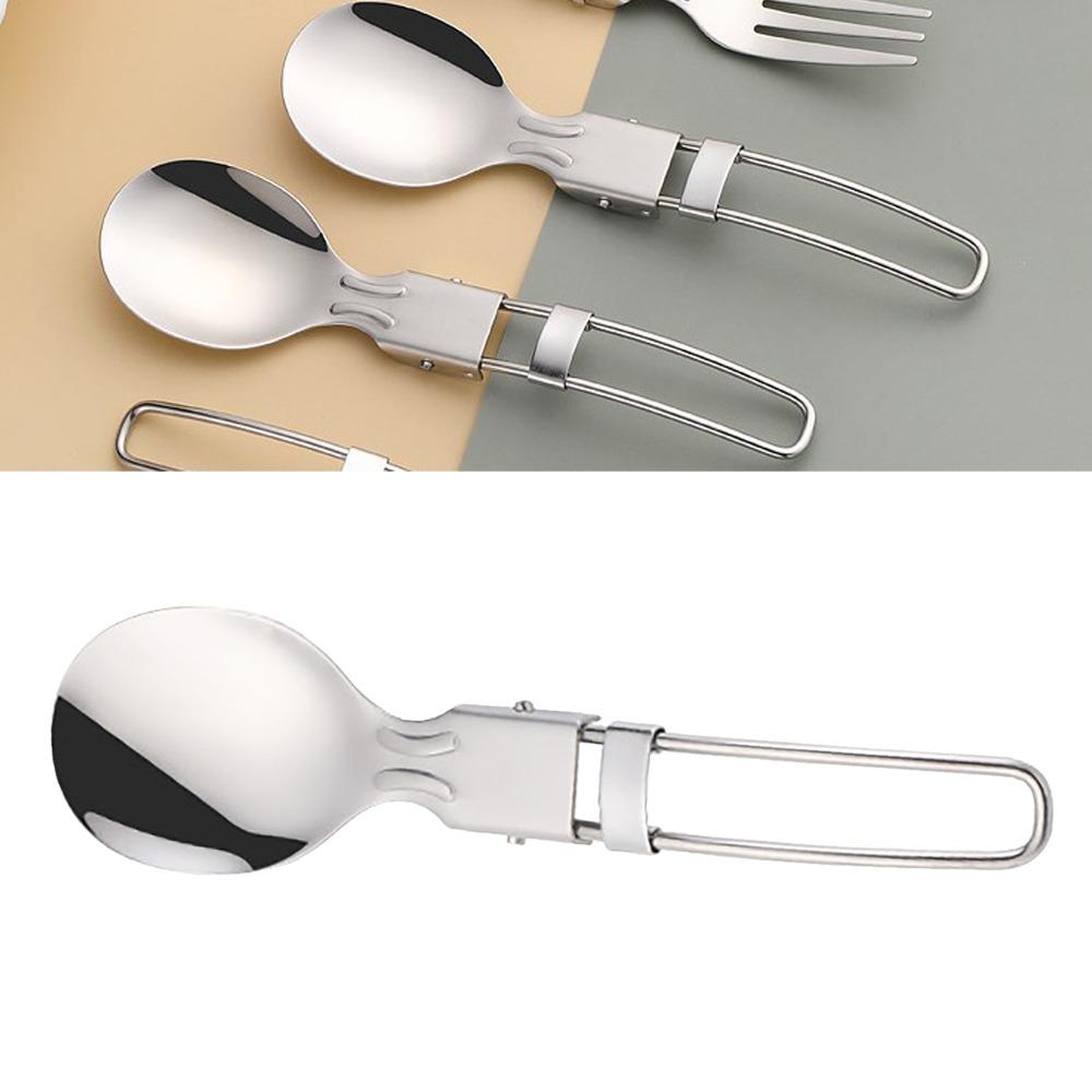 3Pcs 304 Stainless Steel Folding Spork Ergonomic Handle Flatware Kitchen Silverware Picnic