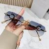 Frameless Sunglasses Female Design Sense Leopard Head Temple Sunglasses Male And Female Personality Polygon Trimming Gradual Change Glasses
