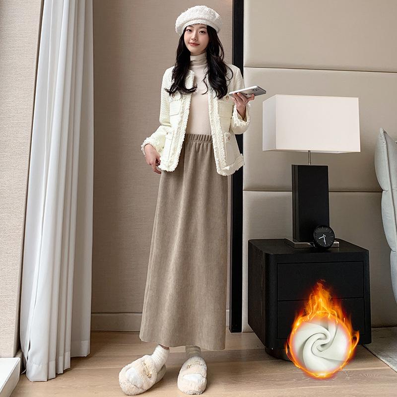 Maillard High Waist Wool Skirt for Women - Plus Size Autumn/Winter Slimming, High-End Design, Long Slit.