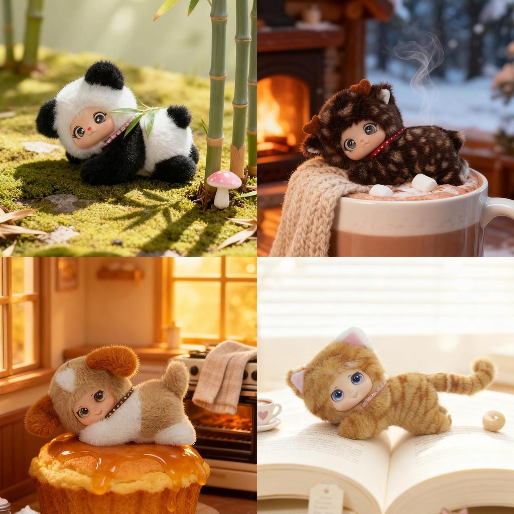 Plush Family Cat Face Toy With Short Faux Fur For Office Desk Decor