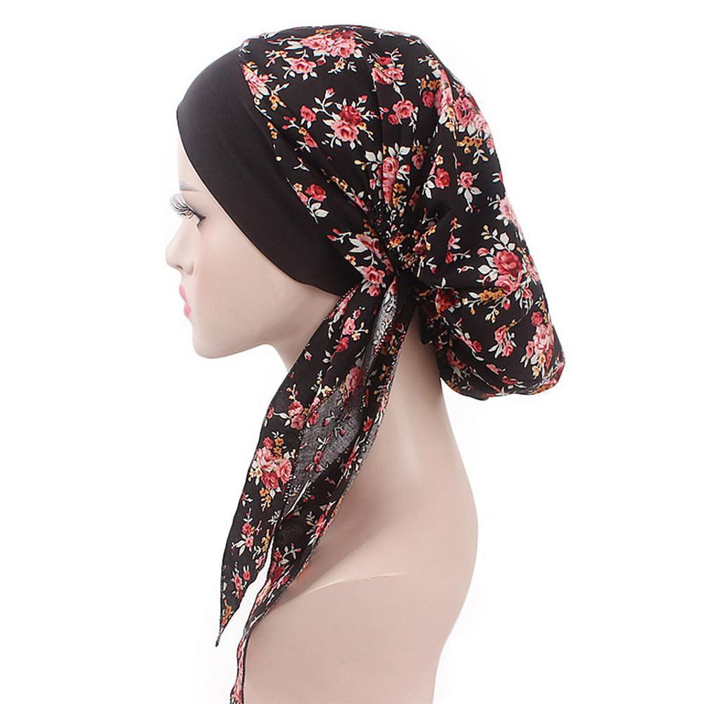 Women Headwear Pre-Tied Elastic Chemo Pirate Cap Hair Loss Hat Cancer Head Scarf Muslim Turban