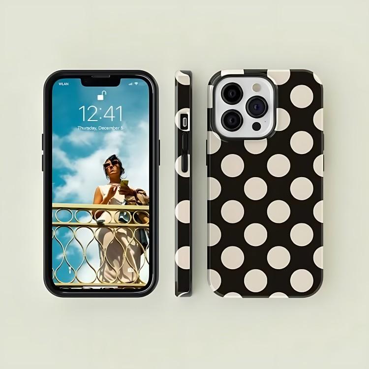 Черный в горошек с чехлом для телефона для iPhone 17 17e 16e 16 15 14 13 12 11 X XS XR XSMAX 7 8 Air Pro Max Plus Двухслойный чехол
