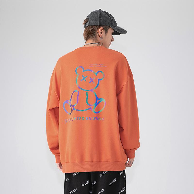 Новый свитер, японская мужская одежда, осенне-зимний новый модный брендовый свитер, мужской светоотражающий топ с красочным принтом медведя