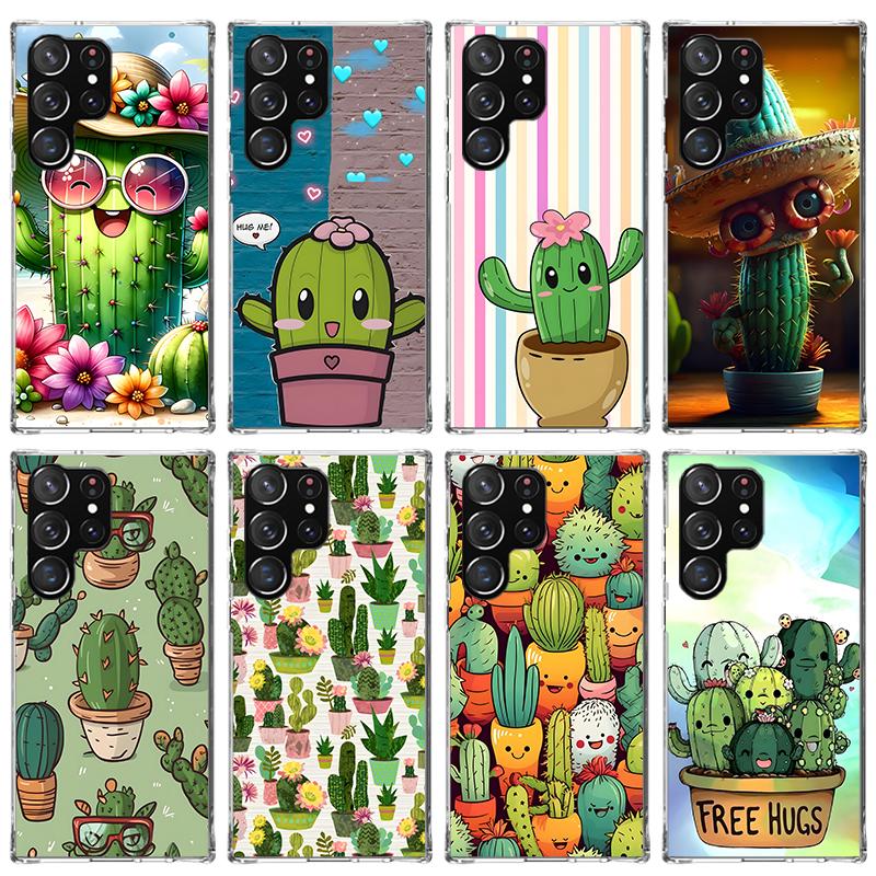 Cartoon Plant Cactus Phone Case For Samsung Galaxy S23 S24 S25 Edge S26 Ultra S22 + S21 Plus S20 FE Cover Silicone Print Shell G