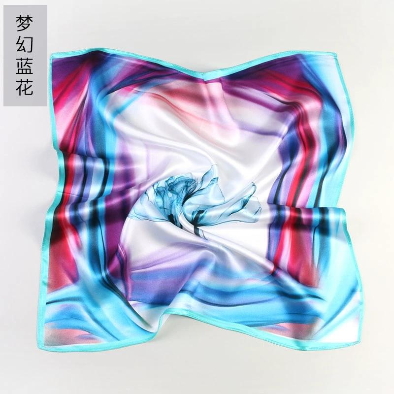 53CM Square Pure Silk Square Scarf 100% Mulberry Silk Decorative Flower Hairband Necktie Small Neckerchief for Women