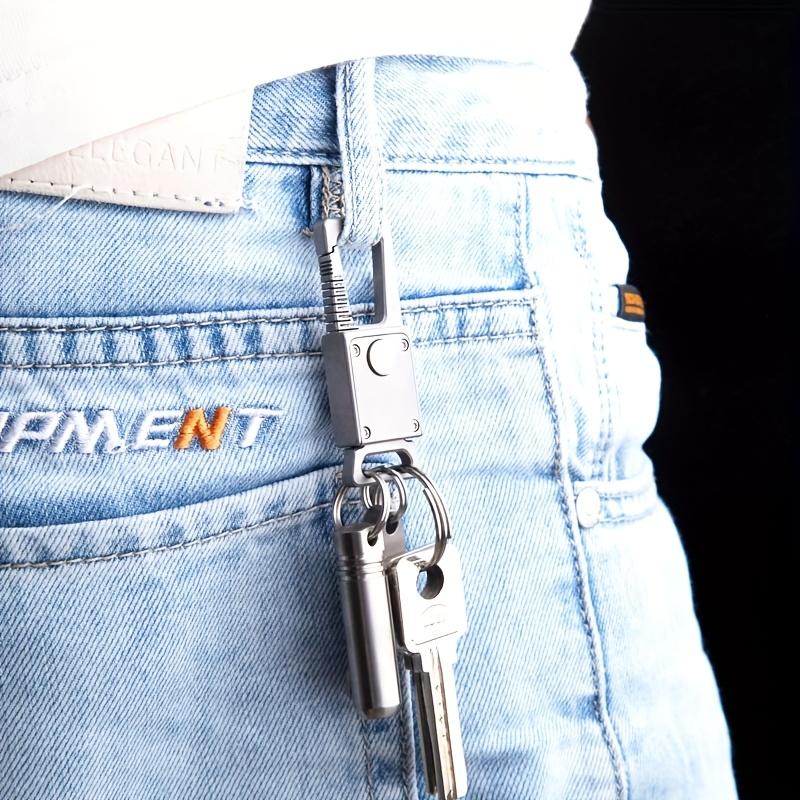 1pc Titanium Alloy Car Keychain with Strap , Durable Gray Metal Key Fob for Outdoor, Camping , Hiking , Perfect Gift for Halloween, Christmas