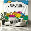 Mr. Men Little Miss Custom Name Wall Tapestry Aesthetic Wall Hanging Printed Fabric Blanket Decorative Tapestries for Bedroom Living Room Home Decor