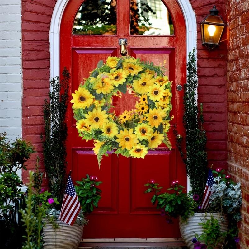 Artificial Sunflowers Wreath for Front Door Farmhouses Wedding Holiday Decorations, Front Door Wreath Spring Wreath