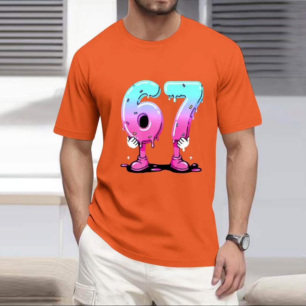 Мужская популярная футболка с принтом, круглым вырезом и коротким рукавом