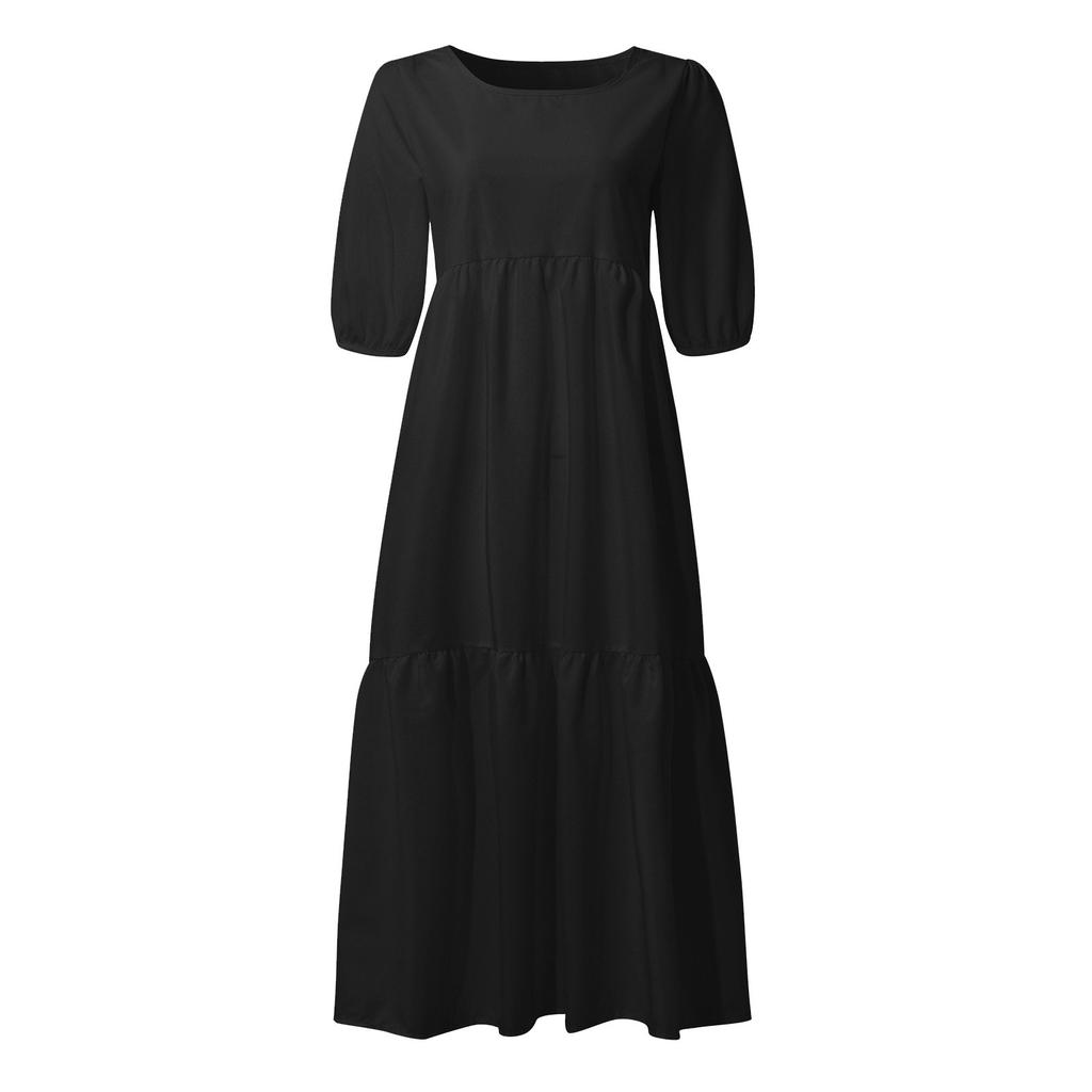 Модное женское свободное однотонное повседневное платье с пышными рукавами и короткими рукавами