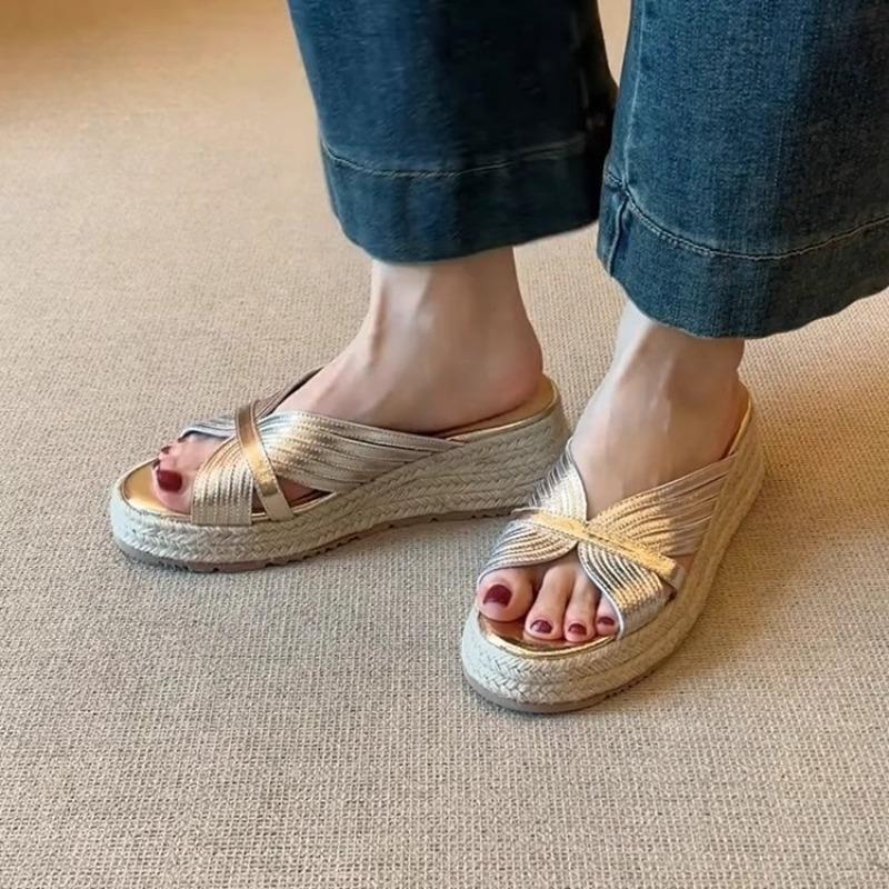 New Thick-soled Shoes for Women, Retro Soft Leather, Versatile, Height-increasing One-shoulder Slippers