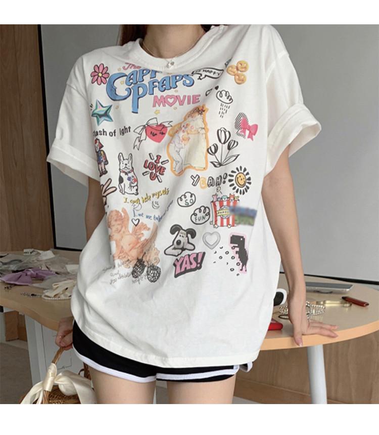 Retro Cartoon Animal Printed T-shirt for Women
