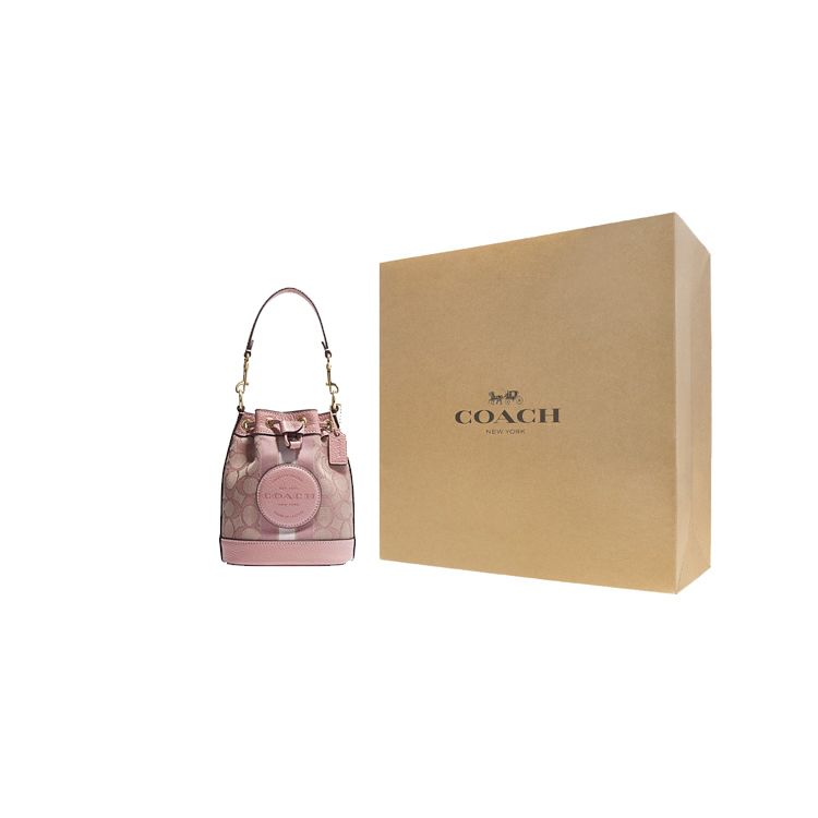 Coach Сумка-ведро Dempsey 14 Color Block с логотипом C на шнурке из покрытого холста и кожи с фактурой «pebble» Женские сумки Smoky-Rose-Pink C8322-IMS5I