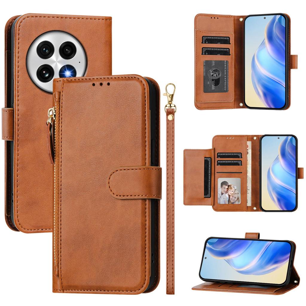 Для OnePlus 13 Чехол Карман на молнии Множество слотов для карт Кожаный чехол для телефона