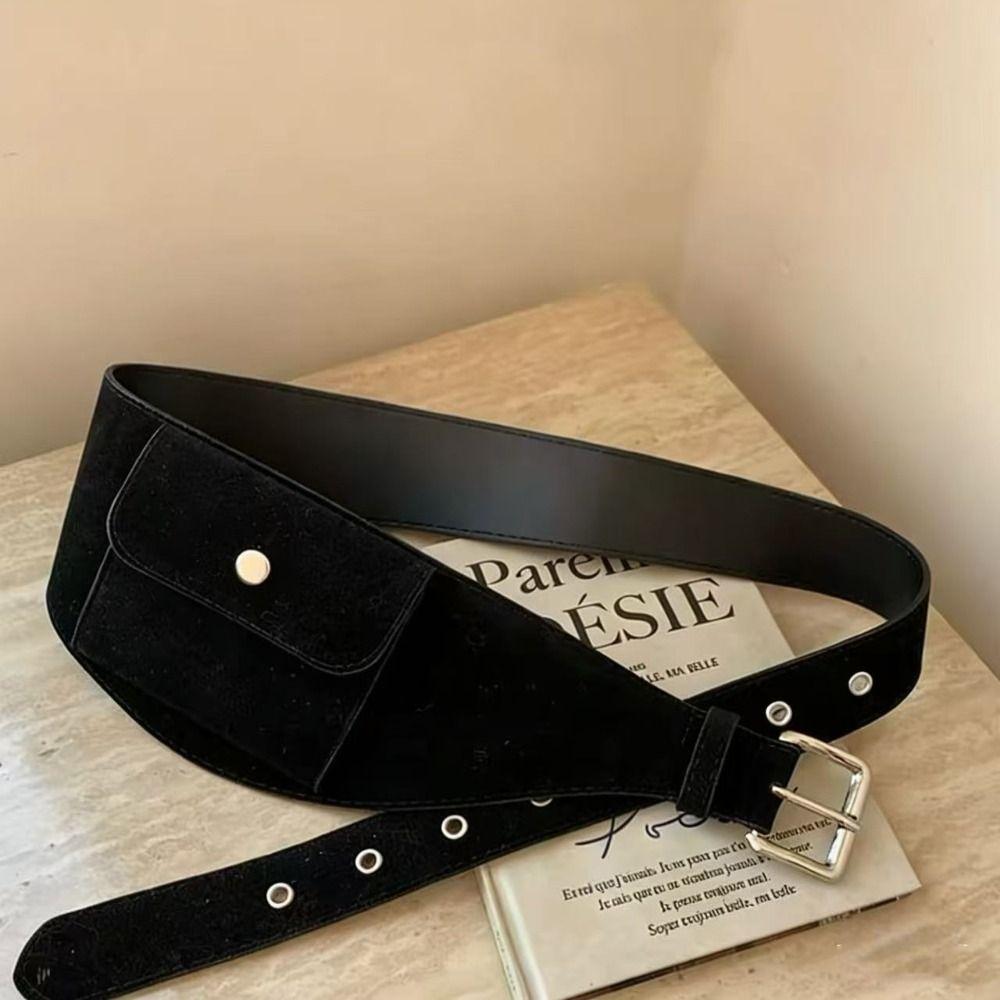 Korean Style Belt Waist Bag Wide Women Belt Bag Portable Suede Cummerbunds Female