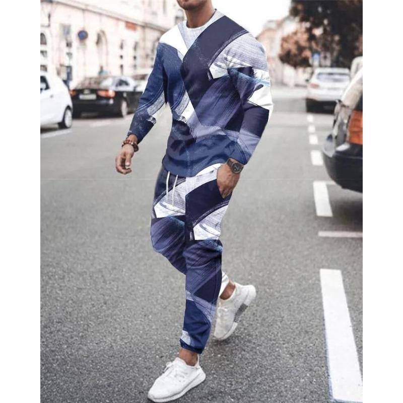 Men's New 2-piece Sports Shirt 3D Printing Long Sleeved Pants T-shirt Set Fashion Casual Street Wear Men's 2-piece Set
