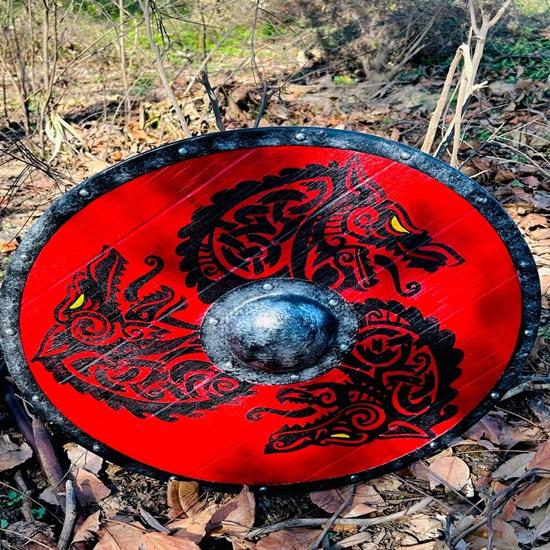 60.96 см Щит викинга Вальхалла Красный Дракон, Подарок, Готовый к бою щит викинга, Скандинавский щит викинга, Подарок викинга для него/нее