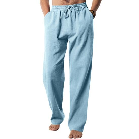 Мужские брюки на шнурке с эластичной резинкой на талии, широкие свободные однотонные брюки полной длины с карманами, повседневные мягкие дышащие мужские спортивные длинные брюки