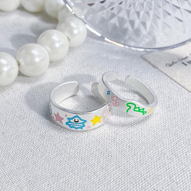 Эмалированное кольцо-разомкнутое кольцо с раскрашенным динозавром, женский нишевый дизайн, милое контрастное кольцо на указательный палец, регулируемое кольцо для ношения в несколько рядов