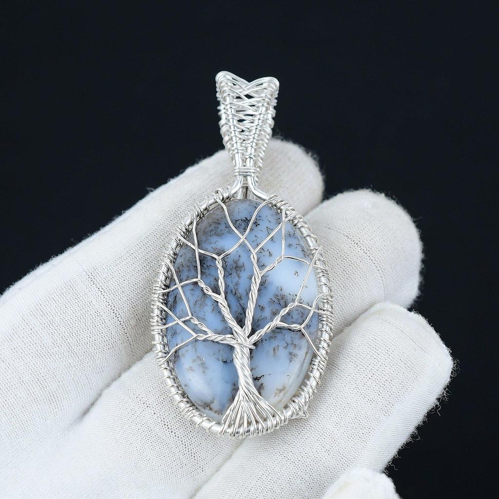 Dendrite Opal Pendant Natural Gemstone Handmade 925 Sterling Silver Pendant, Wire Wrapped Jewelry, Wire Wrapped Pendant Tree Of Life Jewelry