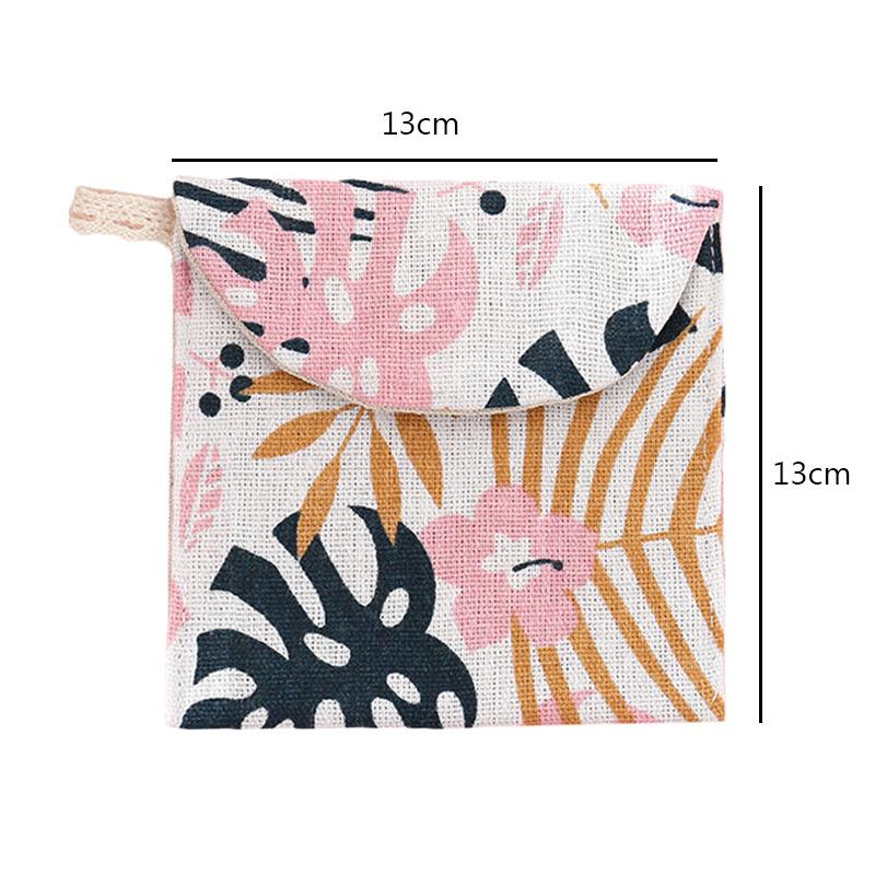 Women Portable Sanitary Napkin Tampon Storage Bag Cotton Travel Makeup Storage Bag Literary Zipper Coin Purse Sundries Storage#w