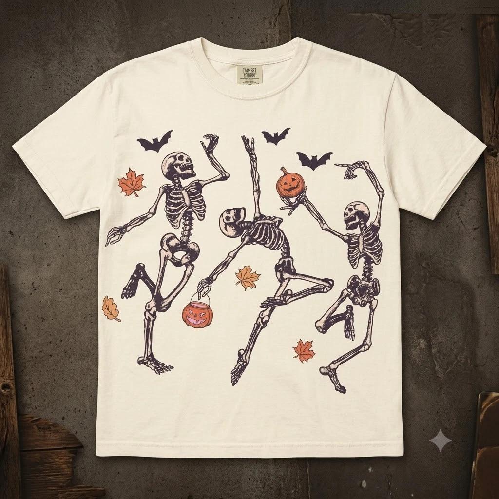 Dancing Skeleton Pumpkin Halloween Comfort Colors Graphic T-Shirt