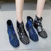 Женские повседневные офисные ботинки с квадратным носком, летние ботинки, женская обувь с цветочной сеткой на молнии и круглым носком