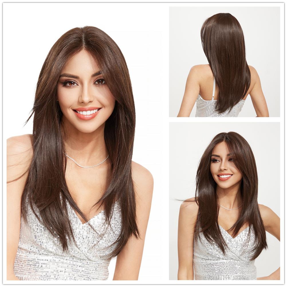 ALAN EATON Длинные прямые парики из кружевных волос, парик с эффектом омбре, блонд, коричневый, с челкой, термостойкое волокно