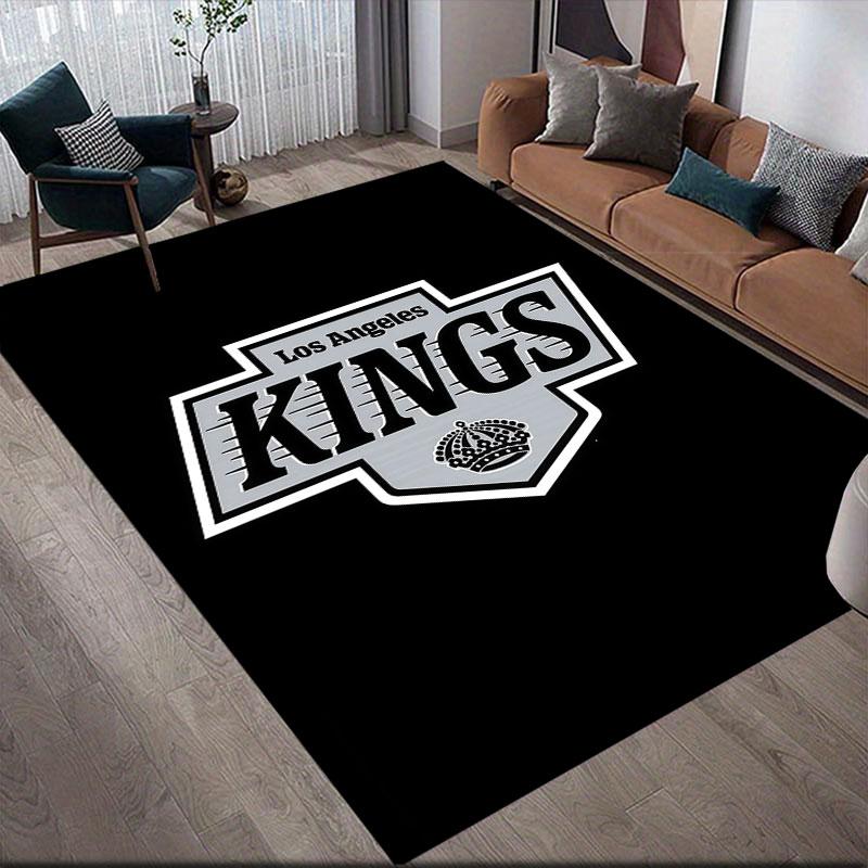 LA Kings Flannel Printed Carpet, Home Sofa Decoration for Living Room & Bedroom, Non‑Slip Play Flannel Floor Mat for Game Room