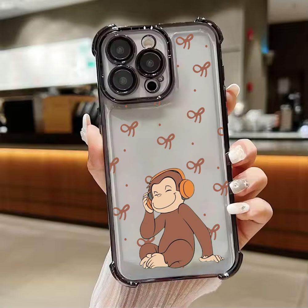 Cute cartoon monkey Plating Phone Case For iPhone 17e 16 15 14 13 12 11 Pro Max X XR XSMax 7 8 Mini Air Plus Anti-Fall Airabag