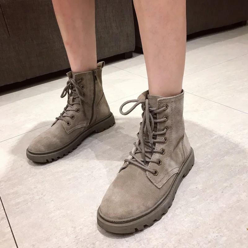 Ботинки на платформе для женщин весна-осень мода ретро щиколотка квадратный каблук шнуровка обувь женские ботинки