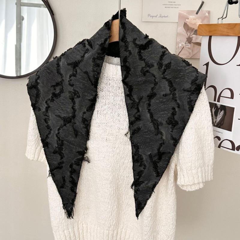 Silk Scarf New Tie-dye Old Retro Versatile Solid Color Neck Protection Small Scarf Shawl Cotton and Linen Triangle Scarf Waist Tie