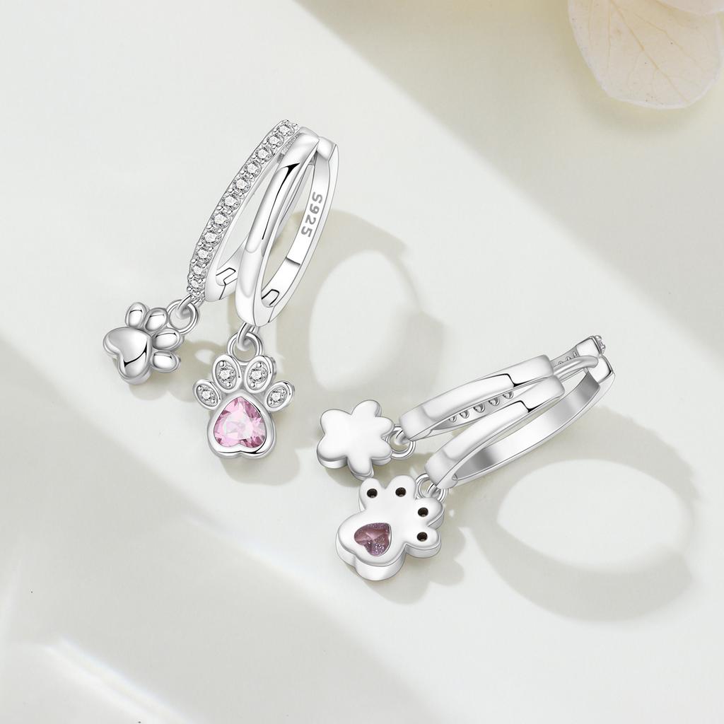 Orstarry S925 Silver Earrings Pink Cute Pet Claw Print Earrings For Women Birthday Gift Silver Jewelry