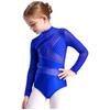 Girls Sheer Mesh Long Sleeve Leotard Cutout Back Sparkly Rhinestone Gymnastics Figure Skating Costume