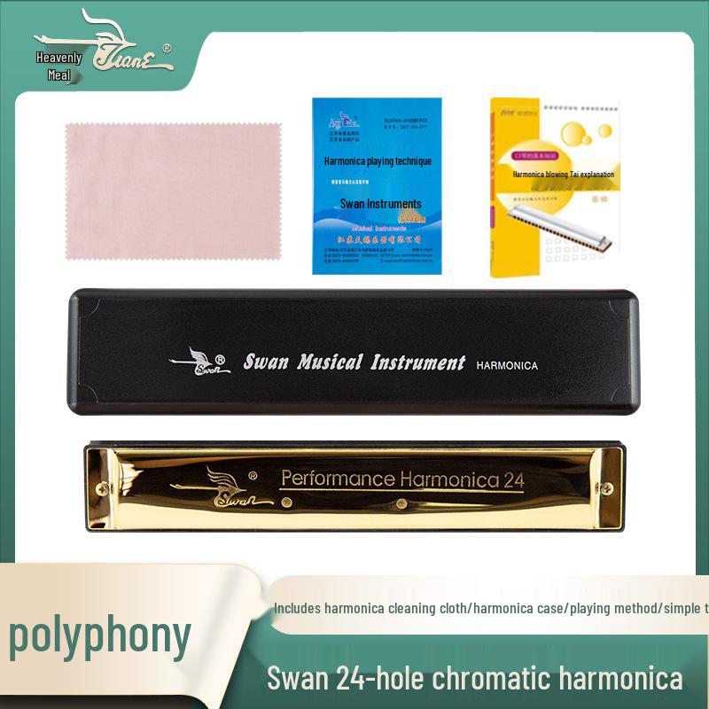 Swan Harmonica: Professional Double Reed, C Key, 24/28 Holes for Beginners & Adults