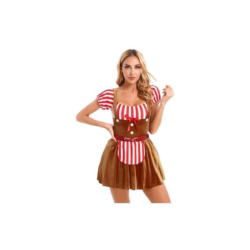 Праздничный рождественский костюм для женщин с полиэстером, спандексом и красочным дизайном, наряды для хэллоуинских вечеринок и сценических выступлений