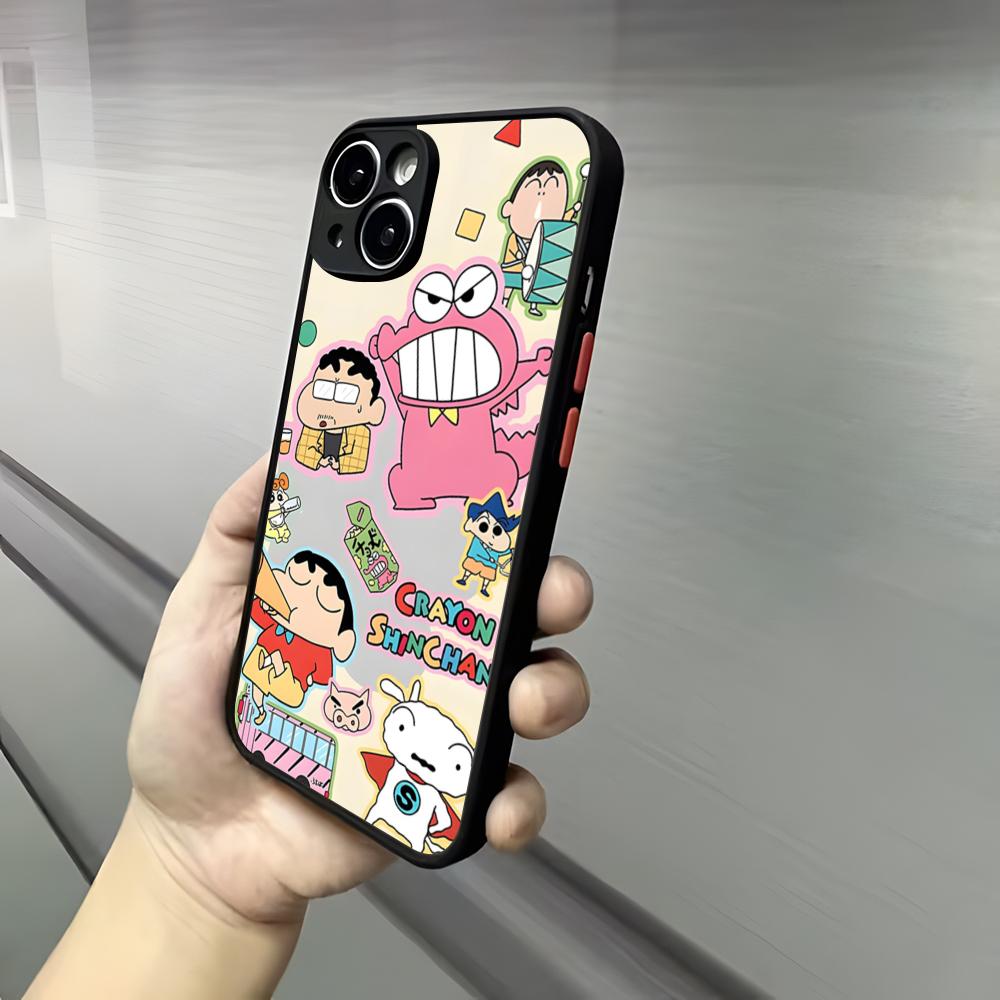 Cute C-Crayon S-Shinchan Clear Phone Case For Iphone 17 16 15 14 13 12 Pro Max Xr Air Plus Skin Feel Black Hard Shell Cover